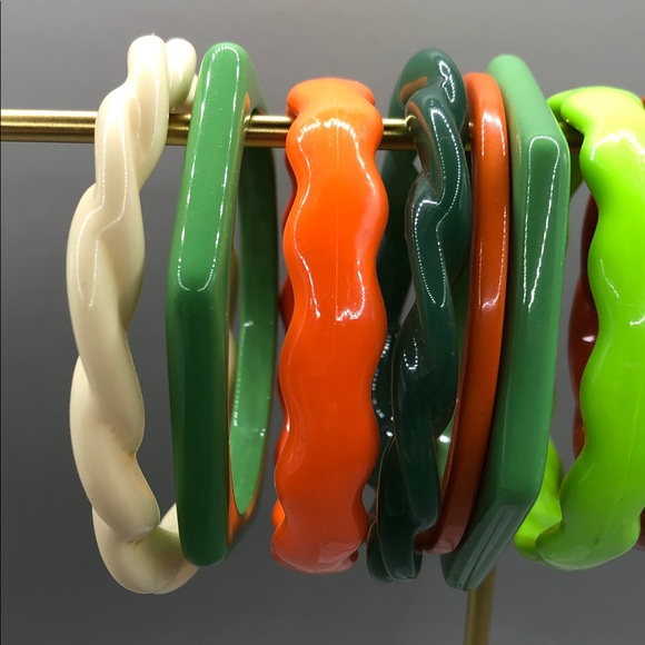 Bundle 10 vintage acrylic skinny slim bangle bracelets stack layer geometric + - Picture 2 of 15